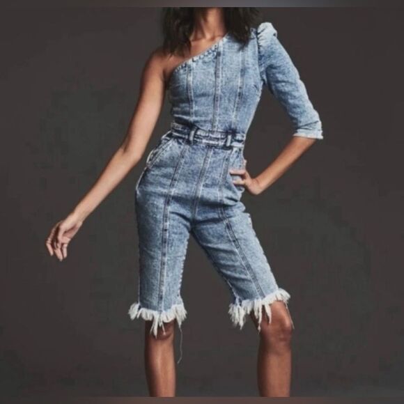 Retrofête One-Shoulder Denim romper, L - Picture 3 of 14